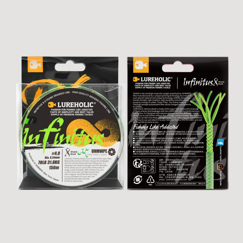 LUREHOLIC 150M Infinitus8 PE Line 8 Braided Lure Fishing Line UHMWPE Fiber From Japan Strong Line