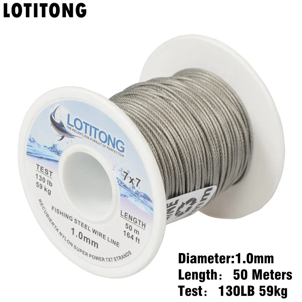 LOTITONG 70lb-368lb fishing steel wire Fishing lines 7x7 49 strands super soft wire lines Cover plastic Waterproof Leader line