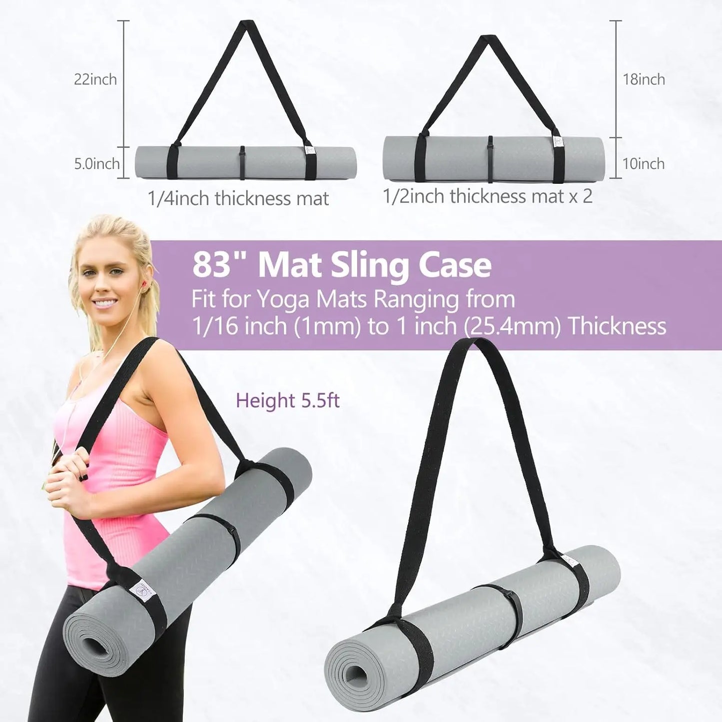 Adjustable Yoga Mat Carrier Strap, Thick Sling for Large Mats, Portable Stretching Band