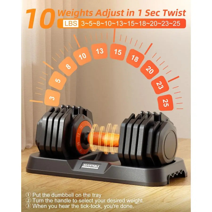 2026 Latest Adjustable Dumbbell Set of 2, Quick Switch Weights in 3lbs increments, 25lbs Pair Weights Dumbbell Set Customizable