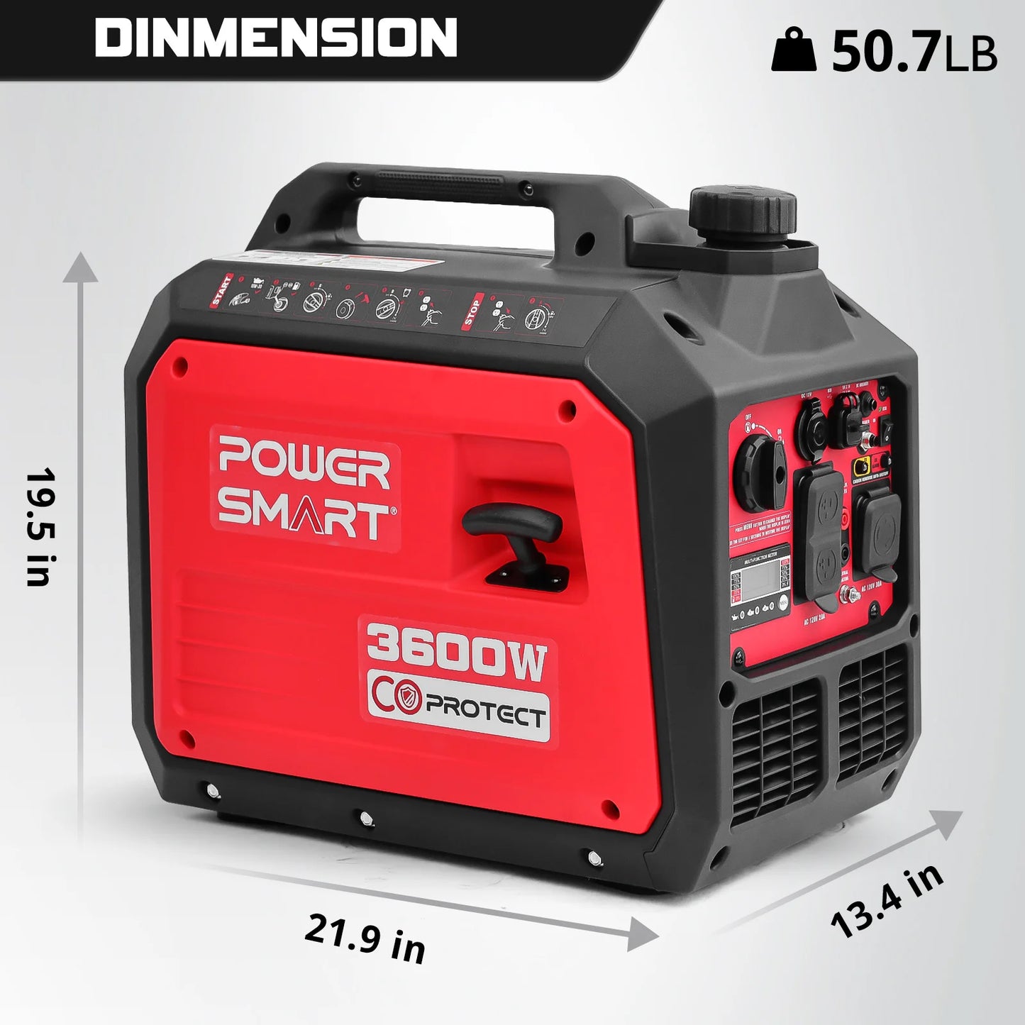 PowerSmart Generator, Camping Gear and Equipment, 3600 Watt Super Quiet Portable Inverter Generator,Gas Powered, RV Ready, Paral