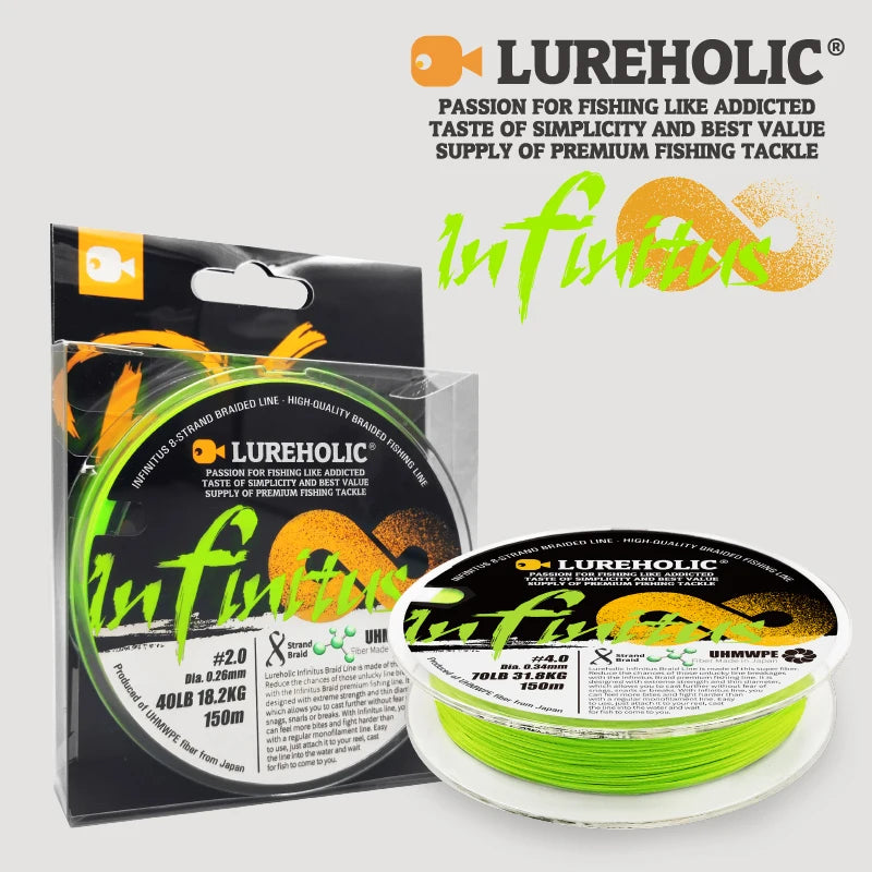 LUREHOLIC 150M Infinitus8 PE Line 8 Braided Lure Fishing Line UHMWPE Fiber From Japan Strong Line