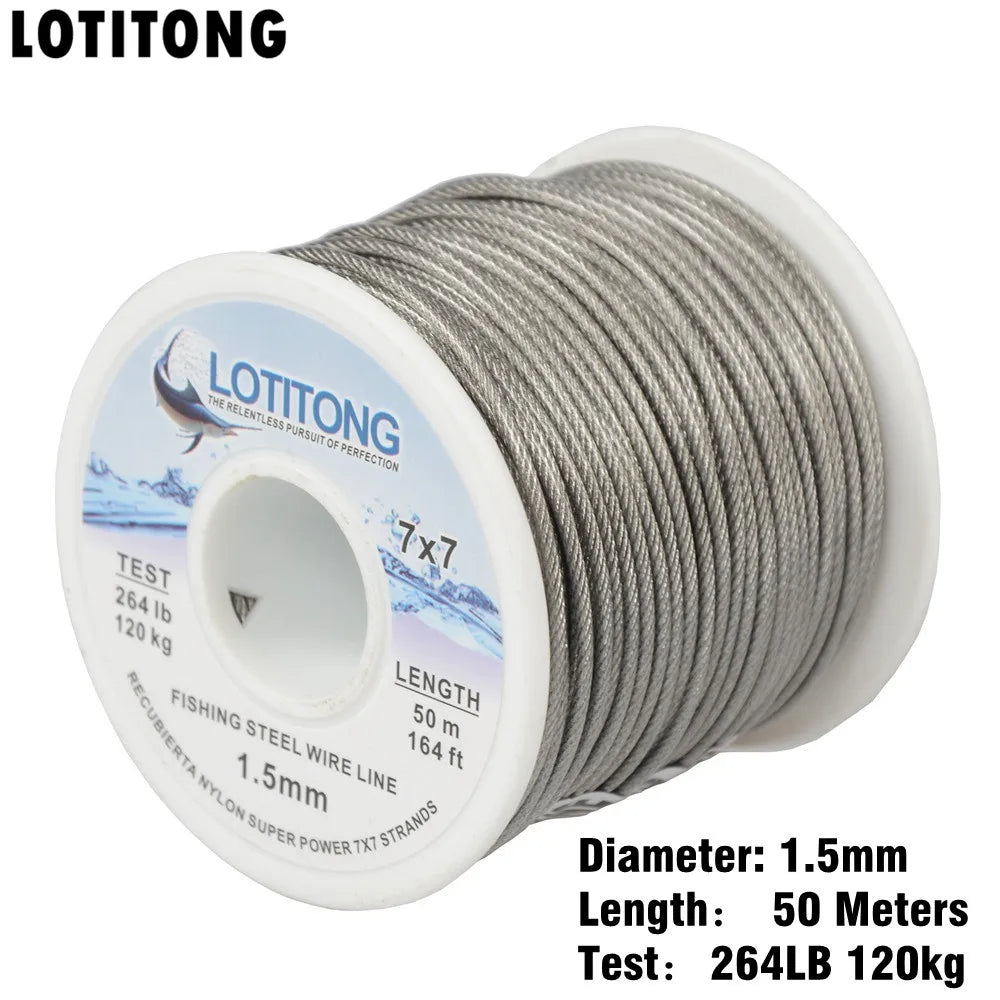 LOTITONG 70lb-368lb fishing steel wire Fishing lines 7x7 49 strands super soft wire lines Cover plastic Waterproof Leader line