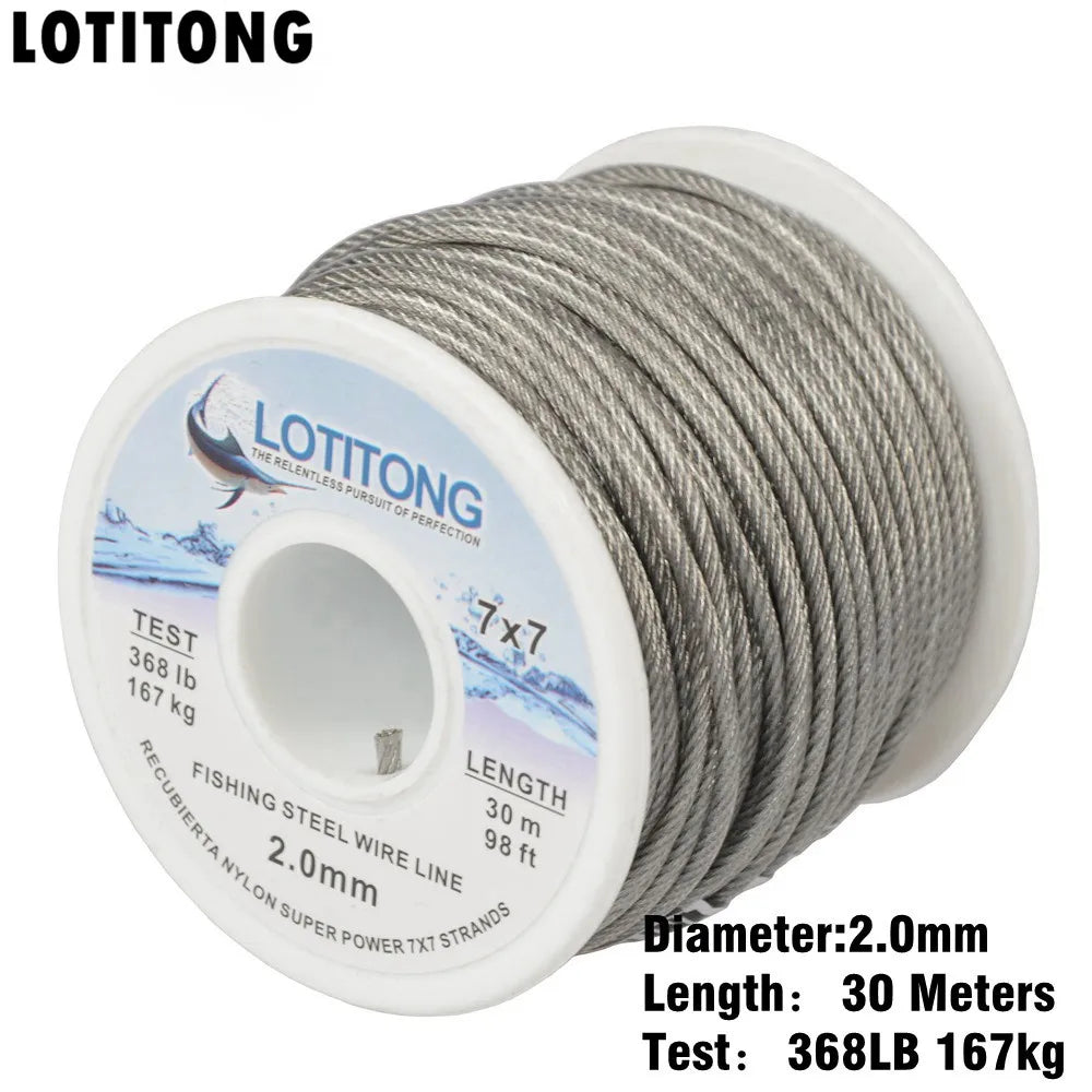 LOTITONG 70lb-368lb fishing steel wire Fishing lines 7x7 49 strands super soft wire lines Cover plastic Waterproof Leader line