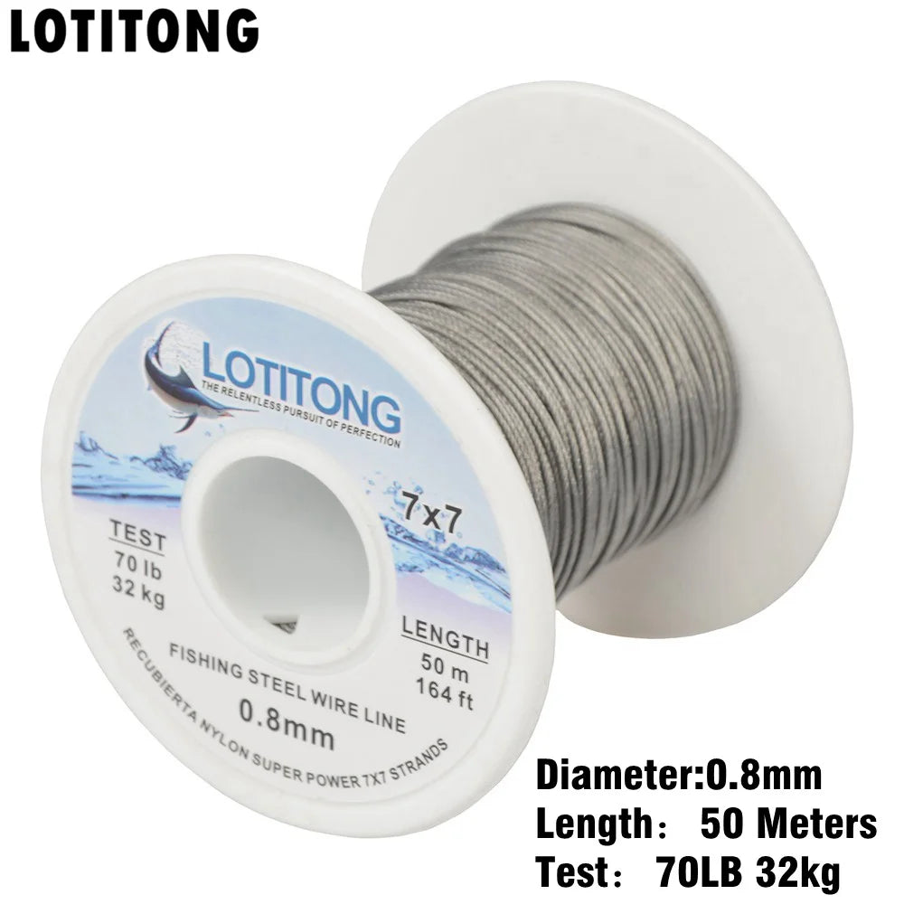 LOTITONG 70lb-368lb fishing steel wire Fishing lines 7x7 49 strands super soft wire lines Cover plastic Waterproof Leader line