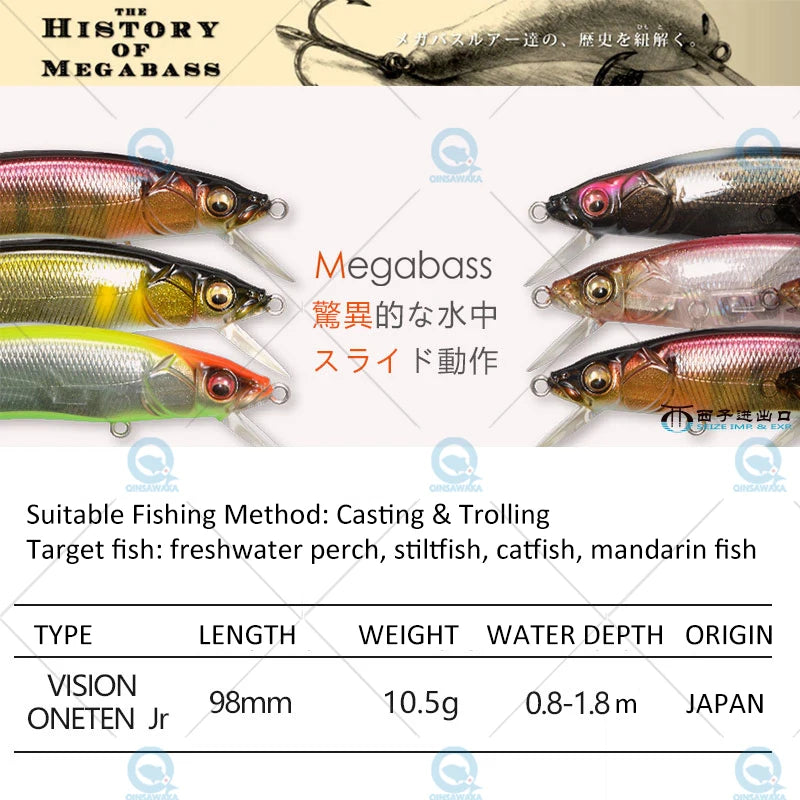 JAPAN Megabass VISION ONETEN Jr. 98mm 10.5g Suspend BASS Fishing LURE Bait MINNOW Jerkbait Dynamic Saltwater Sea Tackle Magnetic