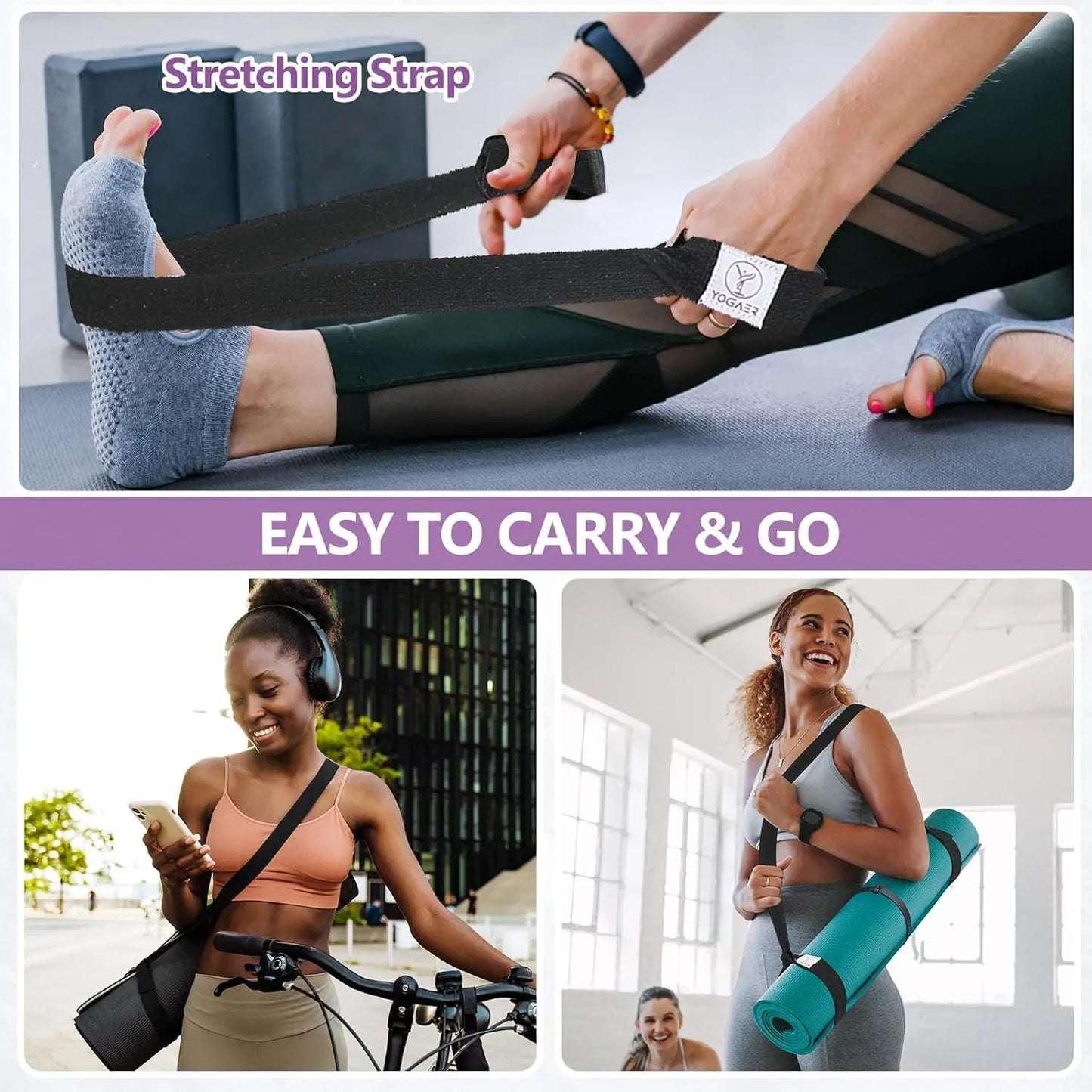 Adjustable Yoga Mat Carrier Strap, Thick Sling for Large Mats, Portable Stretching Band