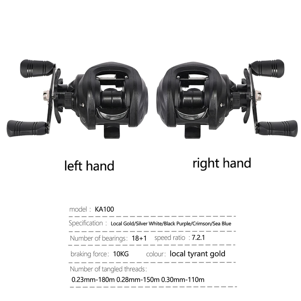 Baitcasting Reels 7.2/1 Gear Ratio Fishing Reels Wheel Max Drag 10kg Saltwater Freshwater 18+1BB for Beginners Fishing Accessory