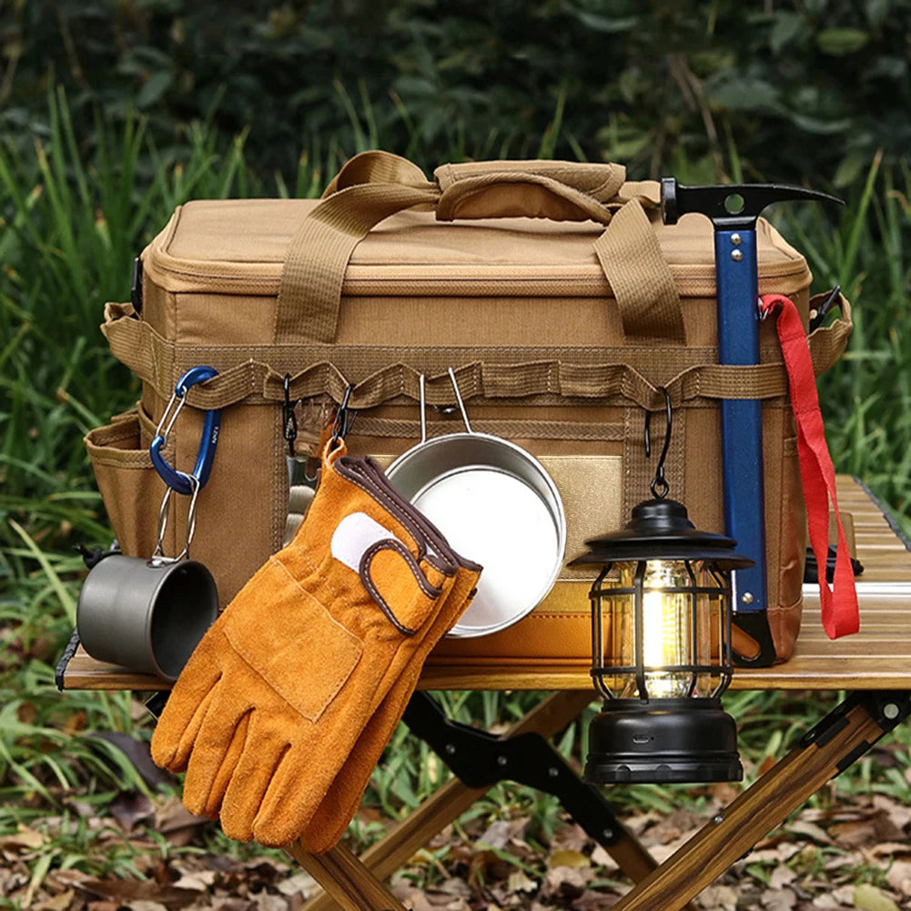 30L Camping Cooking Utensil Organizer Large Capacity Car Trunk Storage Bag Detachable Multifunctional Camping Stove Storage Case