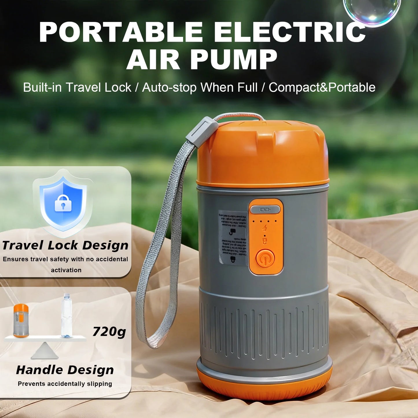 Portable High Pressure Electric Air Pump for Inflatable Tent with 2000 mAh Capacity,720g Small Air Pump for Outdoor Camping