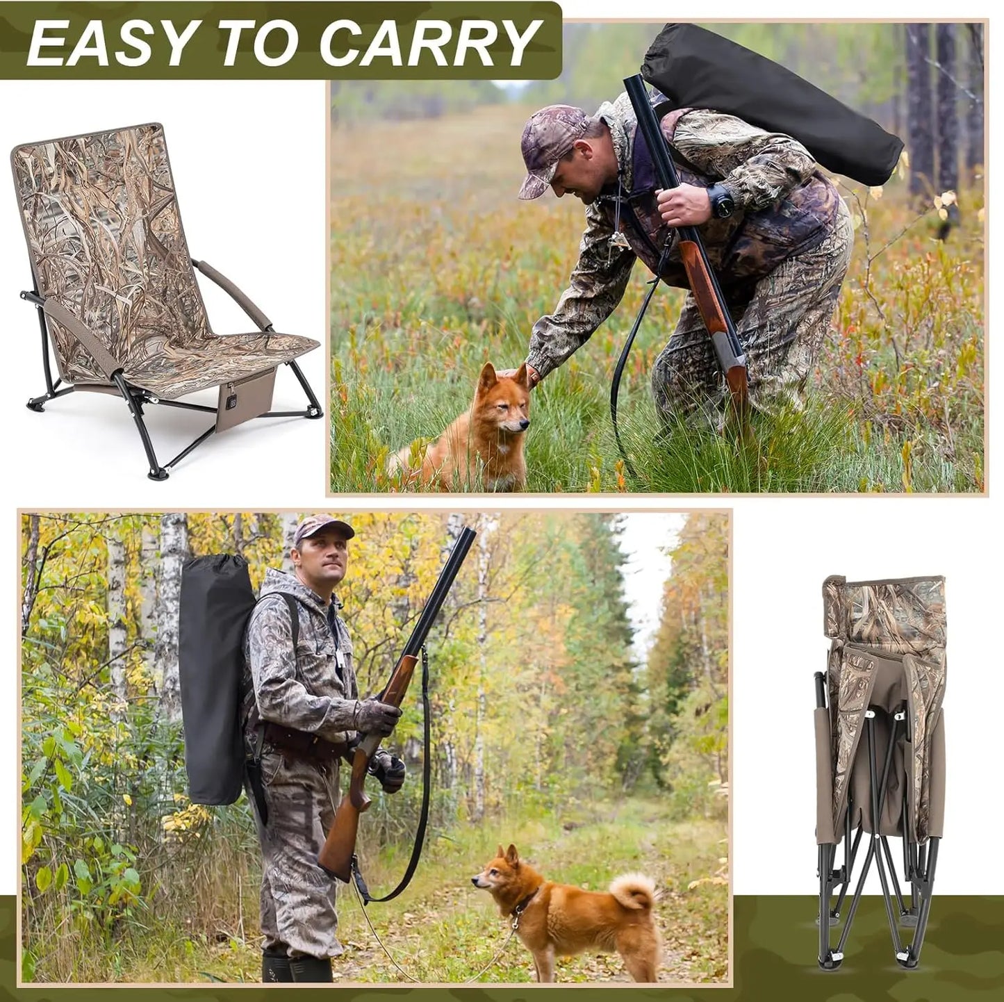 1 Pack Heated Hunting Chair, Adjustable 3-Mode Folding Seat with Carry Bag, Portable Cushion for Turkey Blind, Deer, Ground, Duc