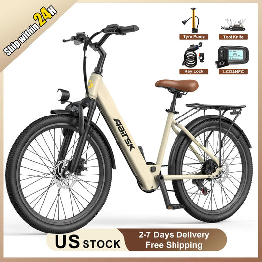 Electric Bike for Adults&Teen,750W Peak 24" Ebike,7-Speed,23Mph Up to 40Miles with Dual Disc Brakes,Commuter E-MTB for Men Women