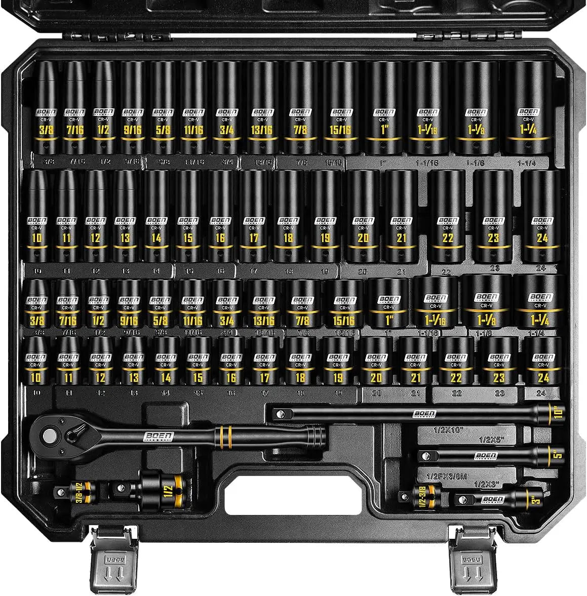 65-Piece Impact Socket Set with SAE & Metric Sizes, Deep/Shallow Sockets, Ratchet & Extensions