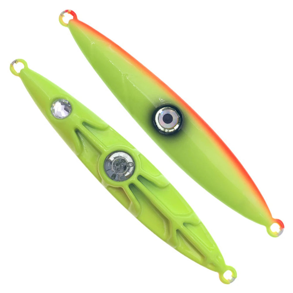 Slow Pitch Jig Slow Sinking Fishing Lure Luminous Sinking Vertical Jigging Bait with Light Flat Jigs Baits for Offshore Fishing