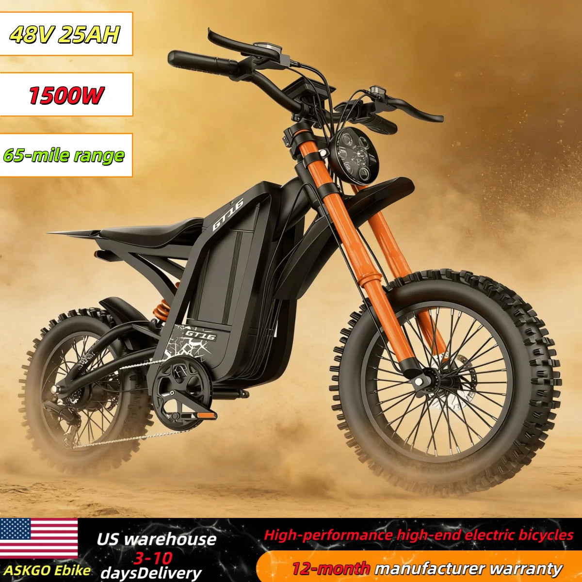 Electric bicycle, full suspension, 48V 25AH, 1500W, 36MPH, 65-mile range, high-end,  LCD screen, all-terrain, US warehouse