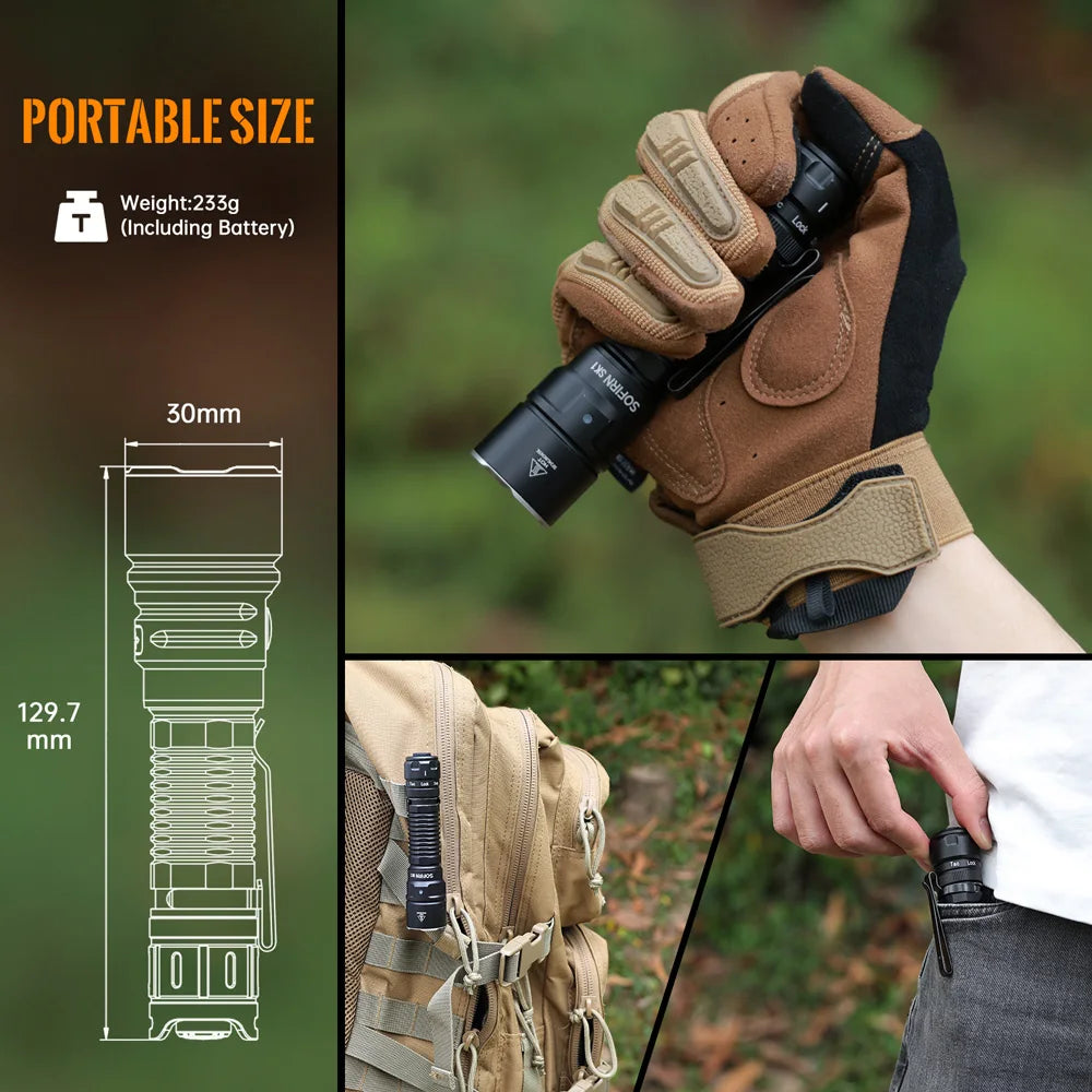 Sofirn SK1 SFT25R LED Tactical Flashlight 18650 Rechargeable 1300LM Powerful Torch With Rotary Switch