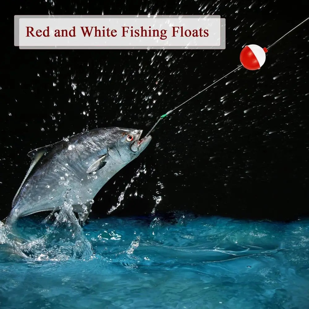 100 Pack Hard ABS Fishing Bobbers, Red & White, Push Button Round Floats, 0.75-1.5 Inch Tackle Accessories