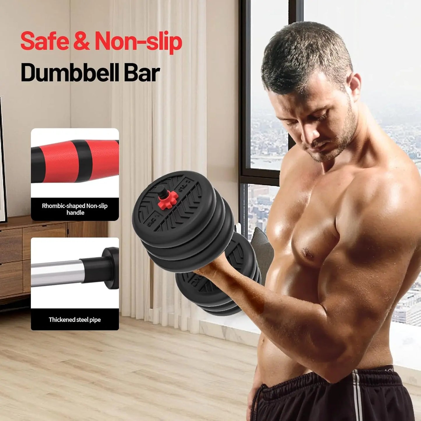 Adjustable Dumbbell Set 20-80lbs, 4-in-1 Free Weights for Home Gym, Barbell/Kettlebell/Push Up Stand for Men & Women