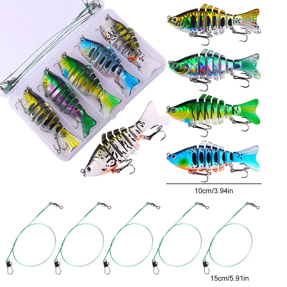 5Pcs Sinking Wobblers Fishing Lures Lifelike Multi-Section Hard Bait Artificial Bait for Bass Trout