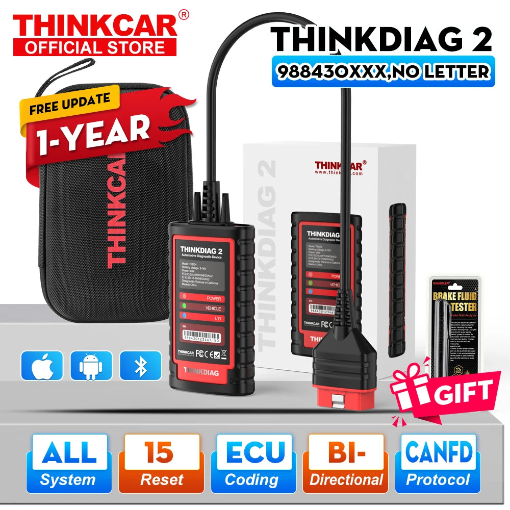2026 Thinkcar ThinkDiag 2 ALL Software Canfd protocol 15 Reset Service OBD2 Diagnostic Tool bI Directiona ECU Coding 1 Year Free