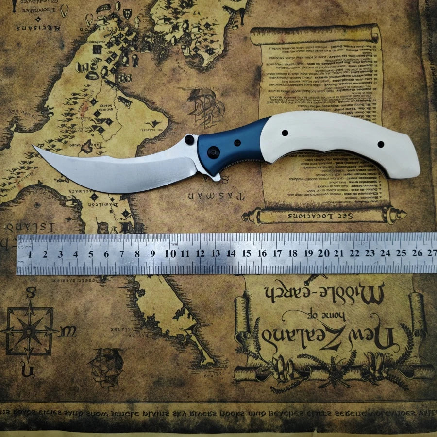 Curved-edge Folding Knife CR7471 with 8Cr13Mov Blade. Ebony/resin Handle Outdoor Climbing Adventure and Rescue Knife Man's Gift