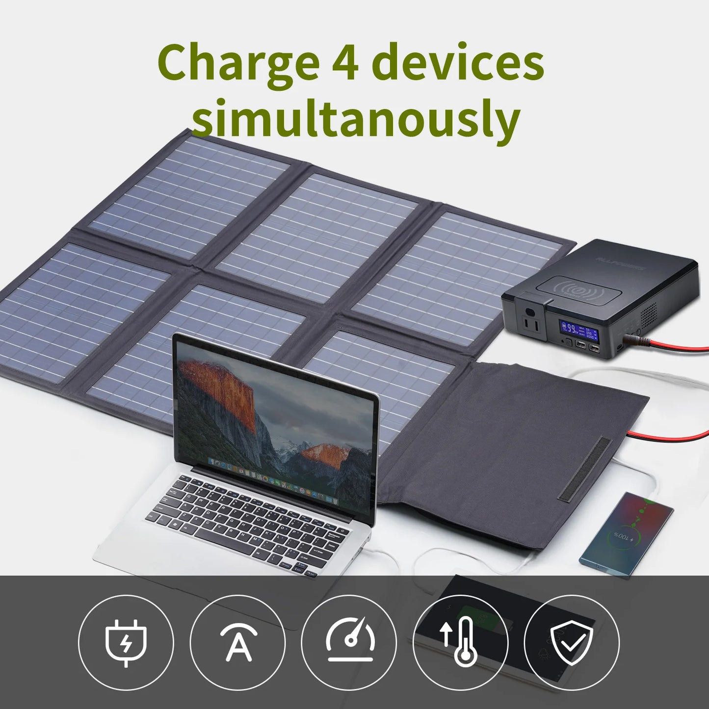ALLPOWERS Solar Powerbank 41600mAh 200W Portable Powerstation with Solarpanel 60W，DC,USB,USB-C Output  for Camping Laptop Iphone