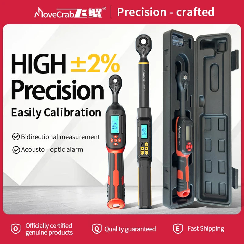 MOVECRAB Digital Torque Wrench 1-340N.m 2% Accuracy Preset & LED/Buzzer Alerts for Bike Motorcycles Automotive Mechanical Tool