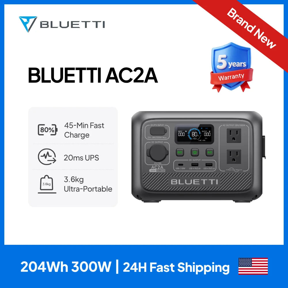 【US PLUG】BLUETTI AC2A Portable Power Station | 300W 204Wh, Recharge fr ...