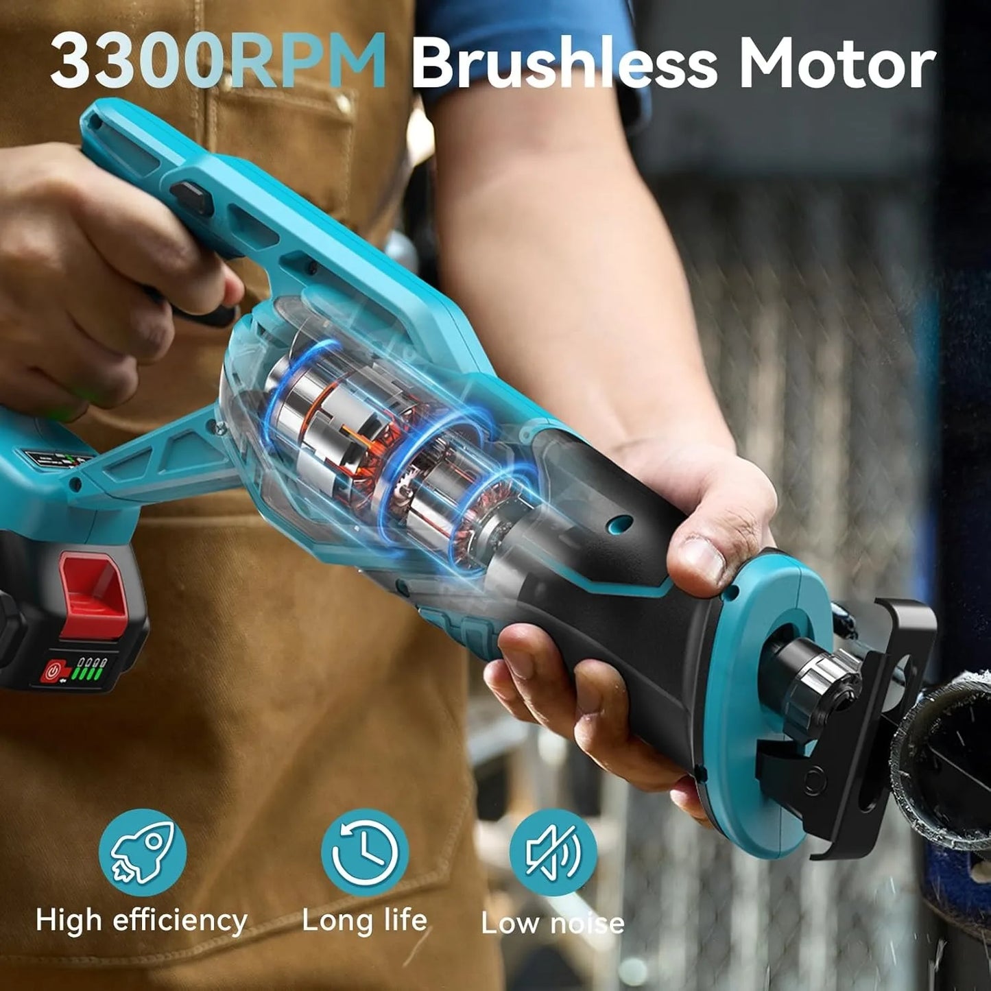 SEESII Reciprocating Saw Cordless 3300 RPM Brushless Motor with 2 x 4.0Ah Batteries 8 Saw Blades Portable for Wood PVC Cutting