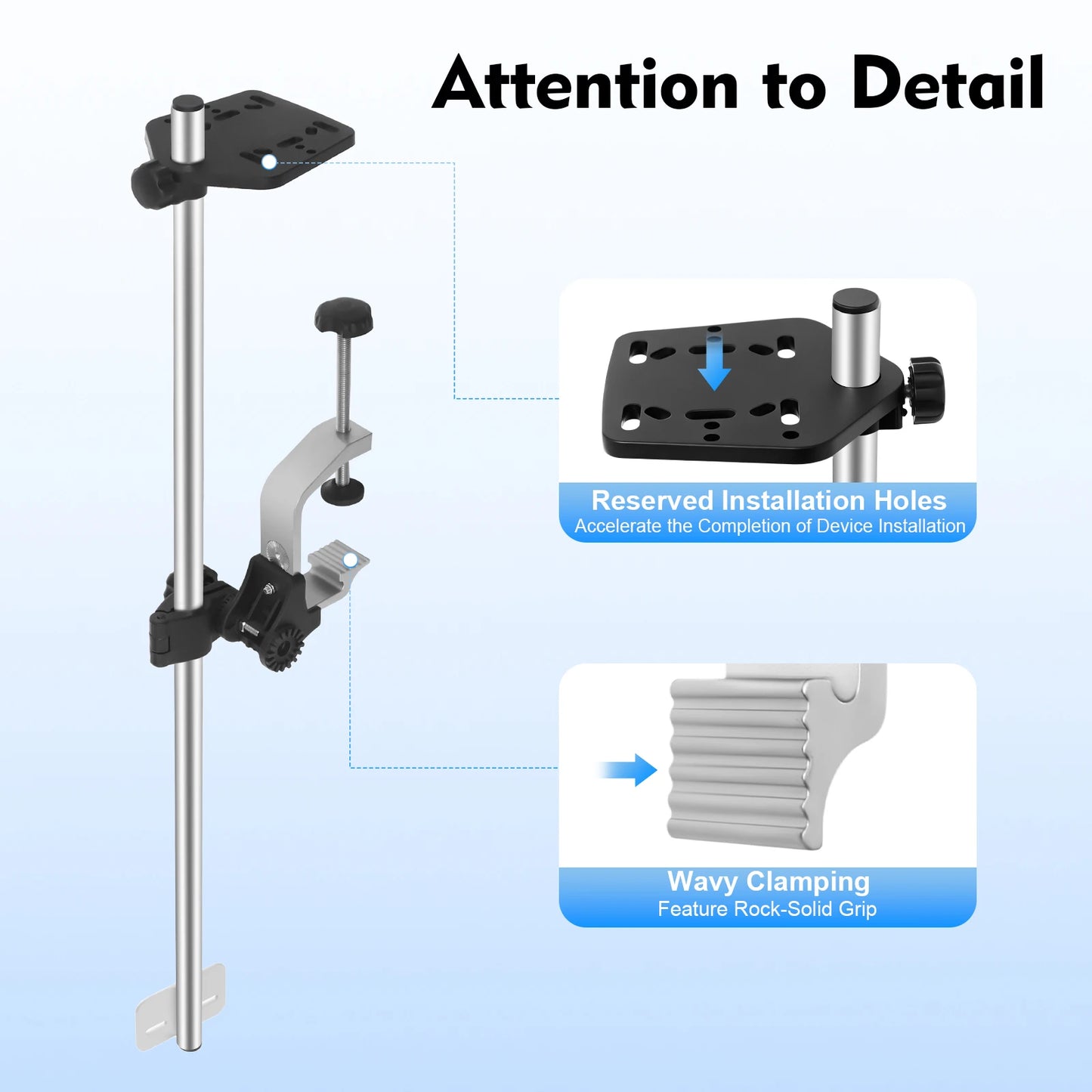Portable Transducer Mount Universal 360° Adjustable Rotating Fish Finder Mount Transducer Pole Mount for Boat Canoe Kayak