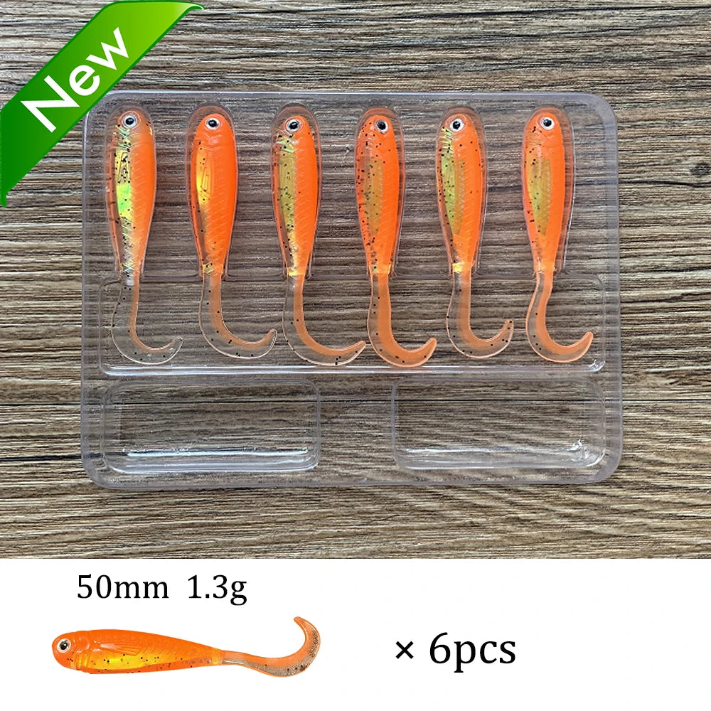 Soft Lures Kit 1.3g 5cm Tail Worm Spinner Jig Hook Crankbait Pesca Gear Tackle 6pcs Bait 10pcs Swimbait Carp Fishing Lure Set
