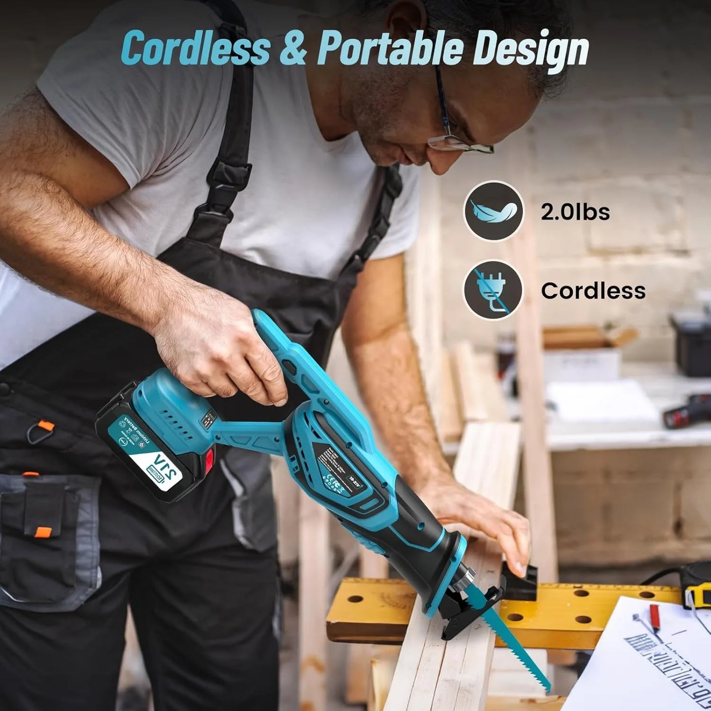 SEESII Reciprocating Saw Cordless 3300 RPM Brushless Motor with 2 x 4.0Ah Batteries 8 Saw Blades Portable for Wood PVC Cutting