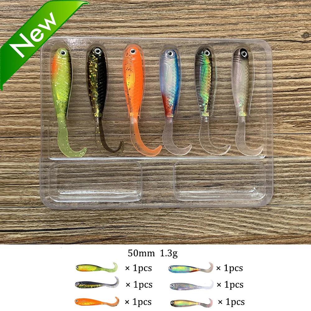 Soft Lures Kit 1.3g 5cm Tail Worm Spinner Jig Hook Crankbait Pesca Gear Tackle 6pcs Bait 10pcs Swimbait Carp Fishing Lure Set