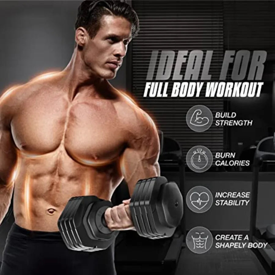 Yes4All 25/55LB Single/Pair Adjustable Dumbbells Weights 5 in 1 Free Weights Dumbbell with One Second Dial Handle for Different