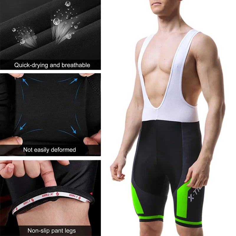 X-TIGER Pro Cycling Bib Shorts Mountain Bike Shorts Summer ShockProof 5D GEL Pad Cushion MTB Bicycle Bib Tights Triathlon