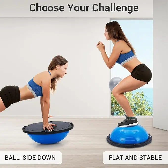 23" Half Yoga Ball, 1600 lbs Capacity Balance Trainer with Non-Slip Base, Resistance Bands & Pump for Home Gym Workouts