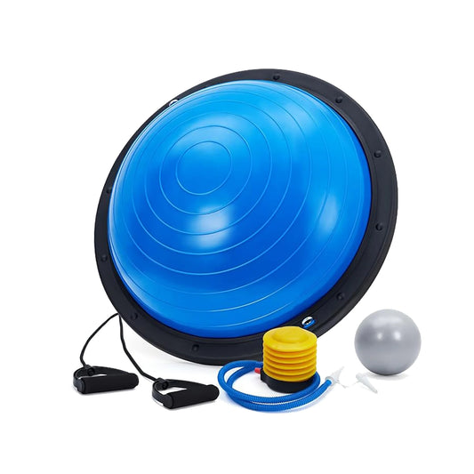 23" Half Yoga Ball, 1600 lbs Capacity Balance Trainer with Non-Slip Base, Resistance Bands & Pump for Home Gym Workouts
