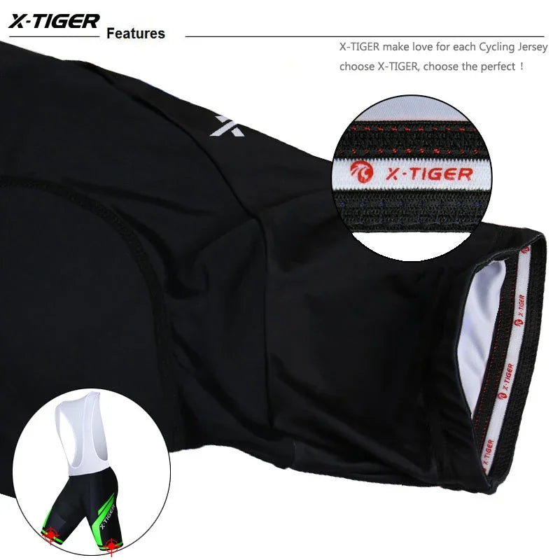 X-TIGER Pro Cycling Bib Shorts Mountain Bike Shorts Summer ShockProof 5D GEL Pad Cushion MTB Bicycle Bib Tights Triathlon