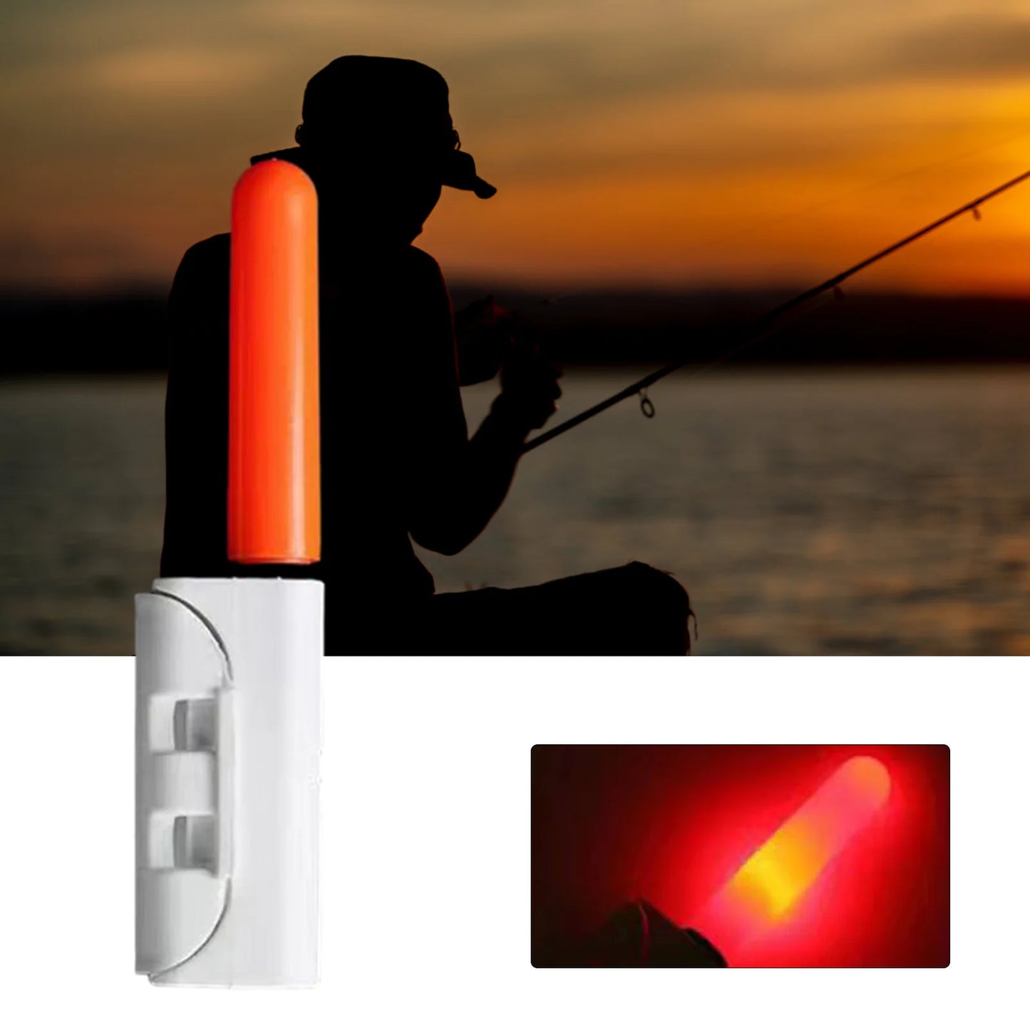 Electronic Fishing Rod Tip Light ABS Hook Bite Alert with Flashing Red Green Lights 2 Lights 5 Batteries for Night Fishing