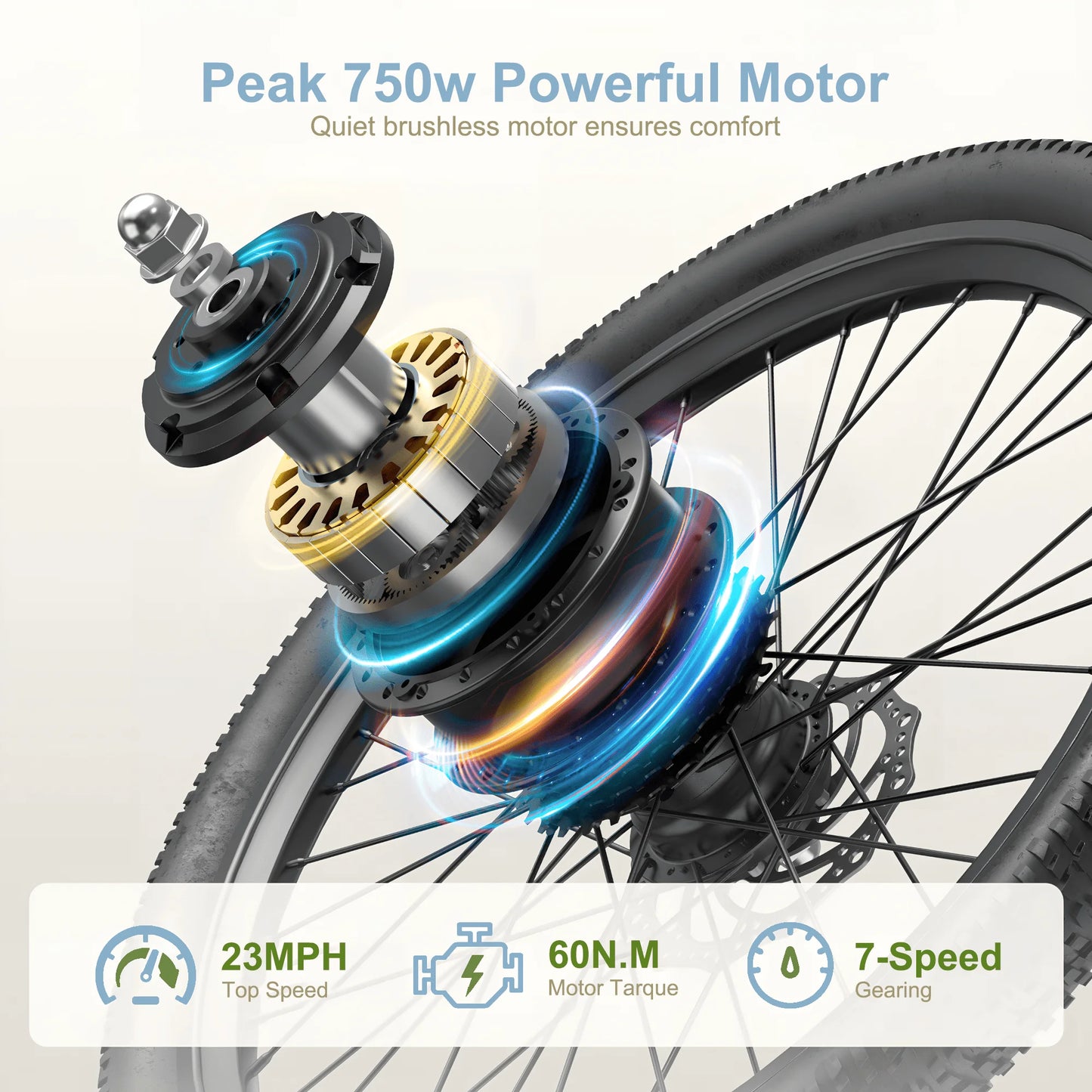 Electric Bike for Adults&Teen,750W Peak 24" Ebike,7-Speed,23Mph Up to 40Miles with Dual Disc Brakes,Commuter E-MTB for Men Women