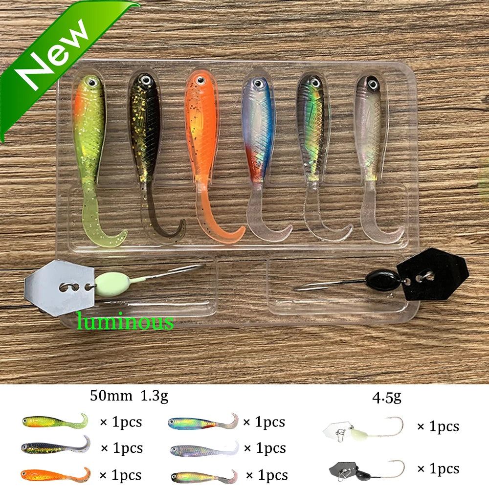 Soft Lures Kit 1.3g 5cm Tail Worm Spinner Jig Hook Crankbait Pesca Gear Tackle 6pcs Bait 10pcs Swimbait Carp Fishing Lure Set