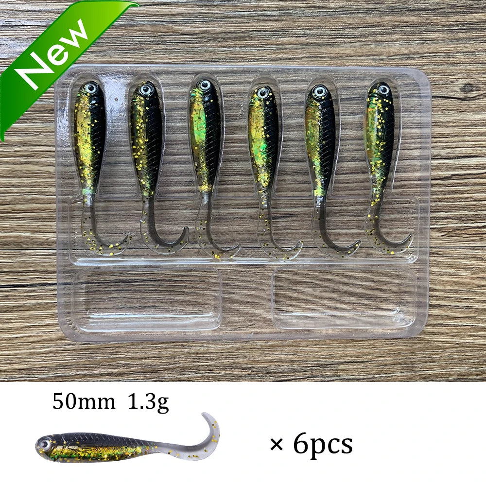 Soft Lures Kit 1.3g 5cm Tail Worm Spinner Jig Hook Crankbait Pesca Gear Tackle 6pcs Bait 10pcs Swimbait Carp Fishing Lure Set