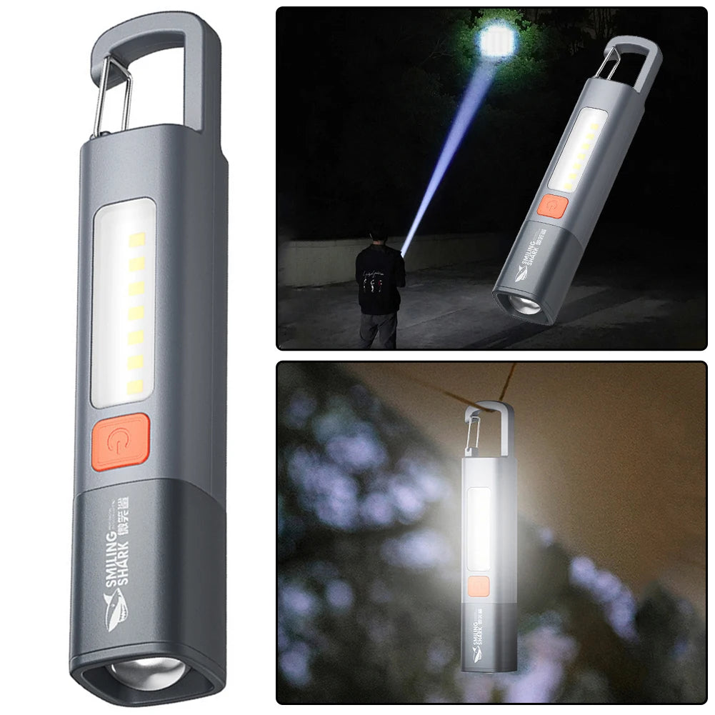 LED Camping Flashlight Telescopic Zoomable Flashlight Type C USB Rechargeable Portable Handheld Light 300LM for Hiking Climbing