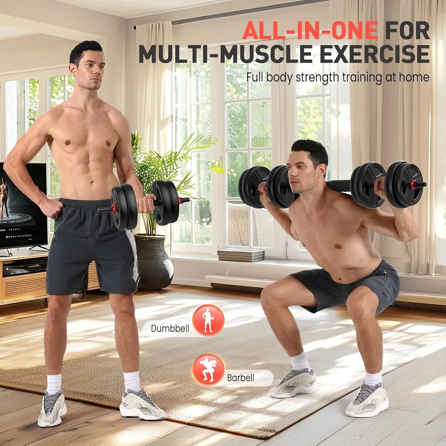 Adjustable Dumbbells Set 20-80lbs Free Weight with Connector, 2/3 in 1 for Barbell Kettlebells Home Gym Fitness Men Women