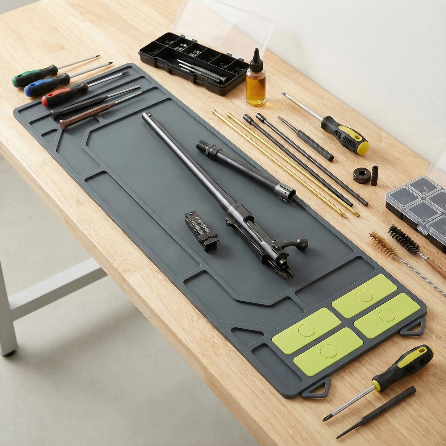 Gun Cleaning Mat 36x10inch with Organizer Parts Tray Anti-Slip Rubberized Workbench Mat Extra Large for Rifle Shotgun Pistol