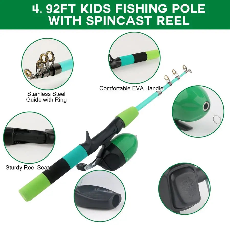 Fishing Pole Combo, 2PCS Portable ParentChild Travel Fishing Kit, 6.89FT 4.92FT Telescopic Fishing Rod Spinning Reel Spincast Re