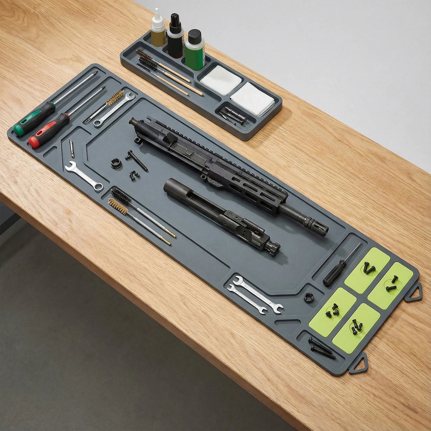 Gun Cleaning Mat 36x10inch with Organizer Parts Tray Anti-Slip Rubberized Workbench Mat Extra Large for Rifle Shotgun Pistol