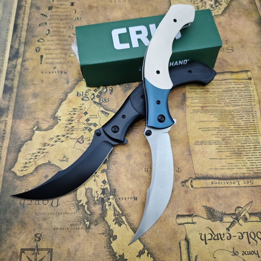Curved-edge Folding Knife CR7471 with 8Cr13Mov Blade. Ebony/resin Handle Outdoor Climbing Adventure and Rescue Knife Man's Gift
