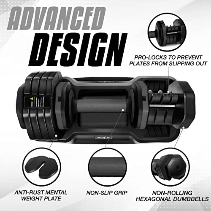 Yes4All 25/55LB Single/Pair Adjustable Dumbbells Weights 5 in 1 Free Weights Dumbbell with One Second Dial Handle for Different