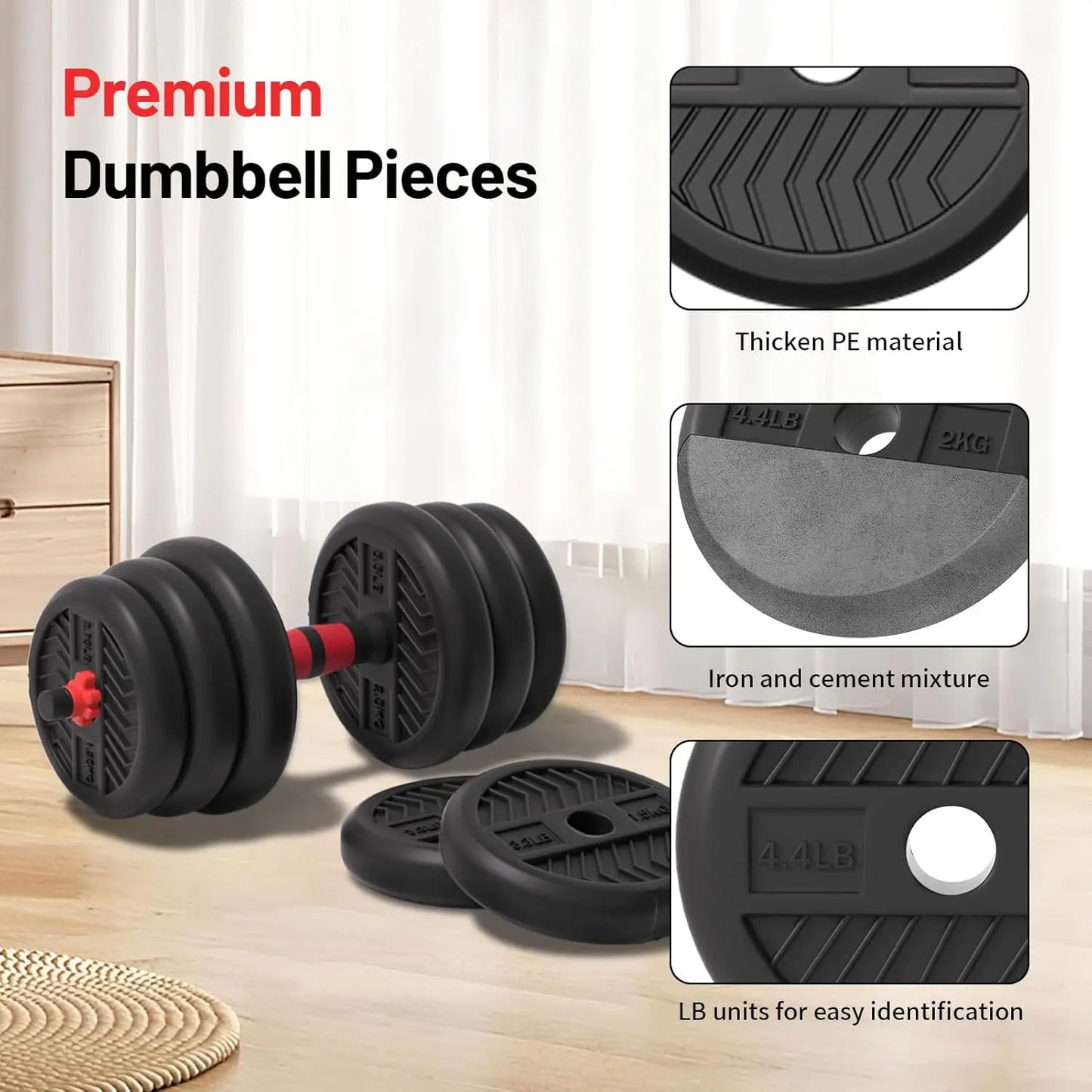 Adjustable Dumbbell Set 20-80lbs, 4-in-1 Free Weights for Home Gym, Barbell/Kettlebell/Push Up Stand for Men & Women